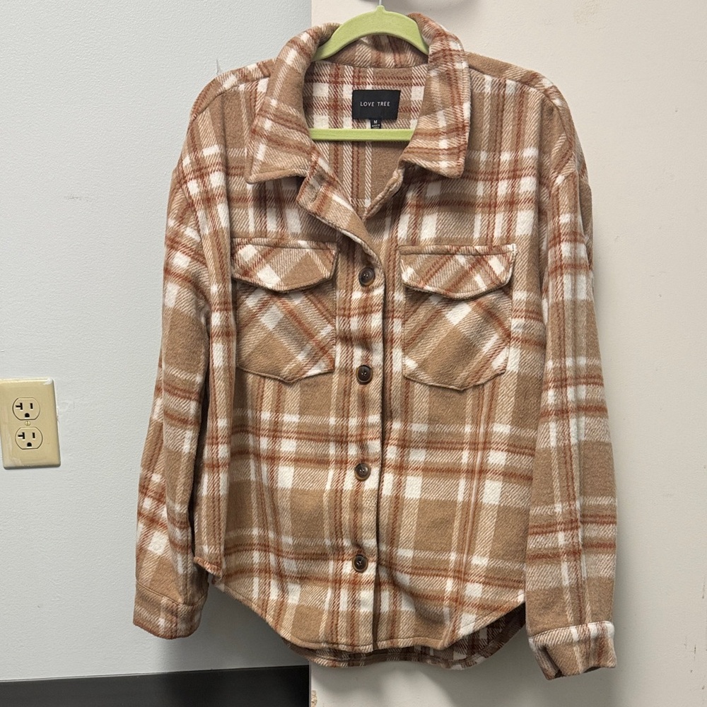 Love Tree Tan and Cream Plaid Jacket